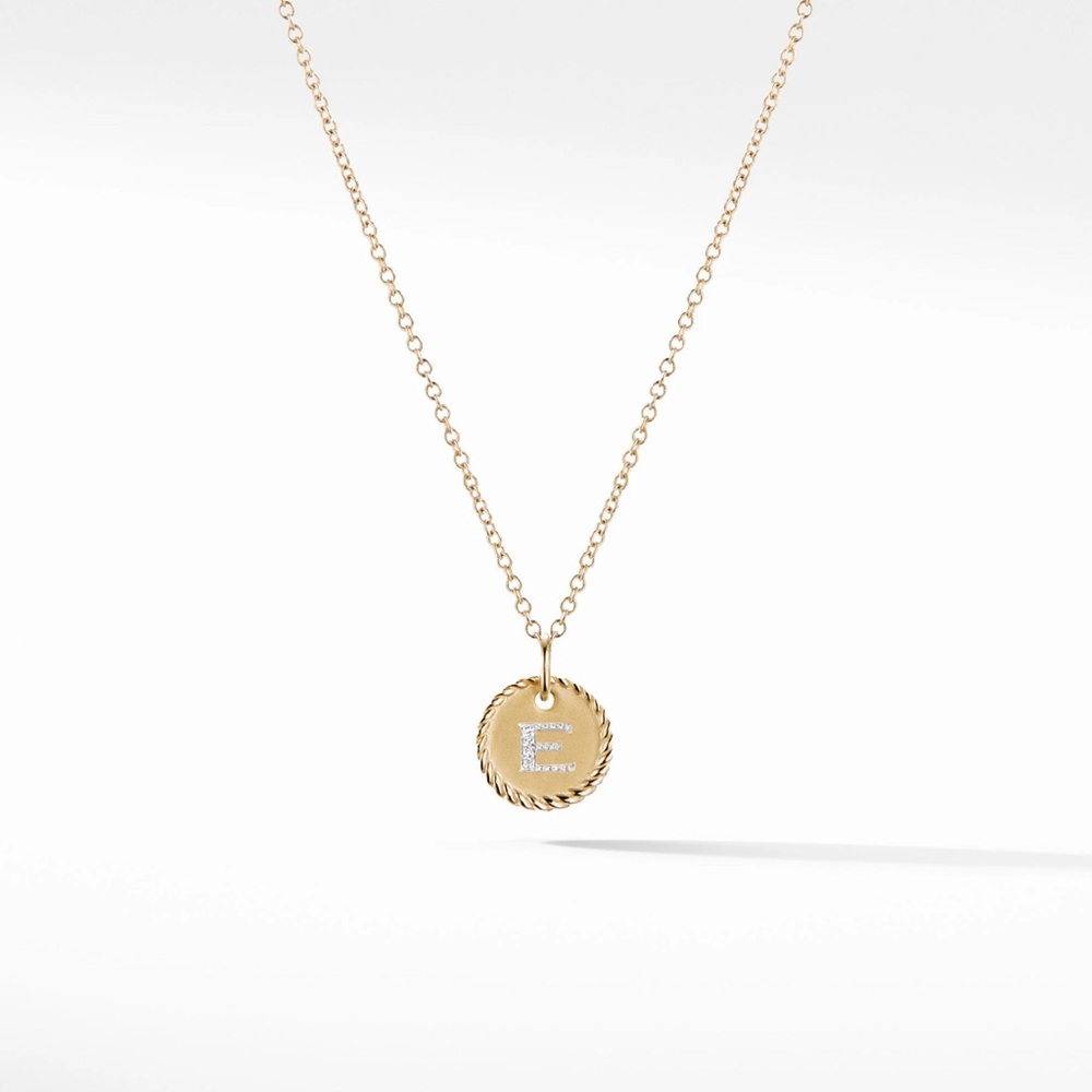 E Initial Charm Necklace in 18K Yellow Gold with Pavé Diamonds